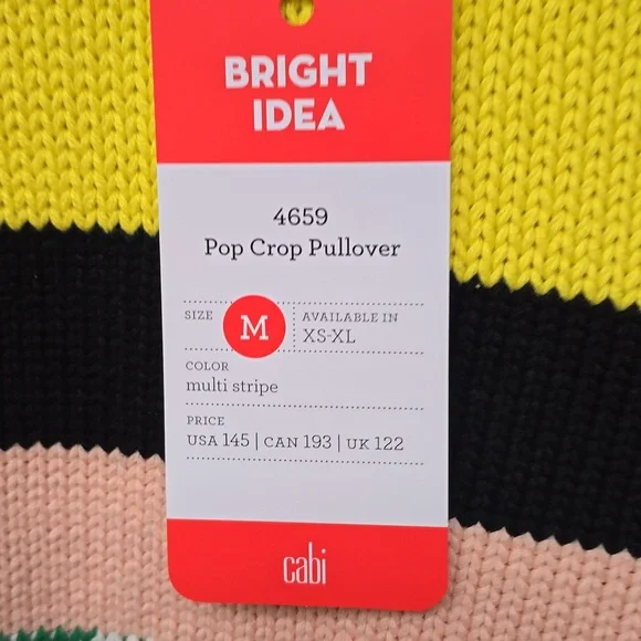 CAbi Pop Crop Pullover Multi-stripe Sweater Medium Nwt New M - Picture 5 of 8